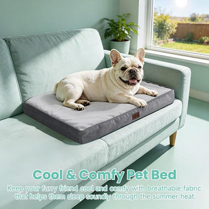 OhGeni Orthopedic Cooling Dog Bed for Medium Dogs, Cooling Mat with Machine-Washable Removable Cover in Easy-Clean Fabric, High Density Foam & Easy-Carry Handle, Summer Pad, 30 inch (Gray)