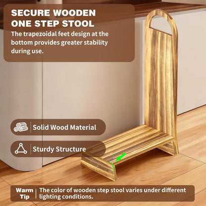 Coocure Wooden One Step Stool with Handle, 5" Height Wooden Step for Bathroom/Kitchen, Solid Wooden Step with trapezoidal feet for Elderly, Adults, Kids to Get in & Out of Bed Easily(440LBs Capacity)