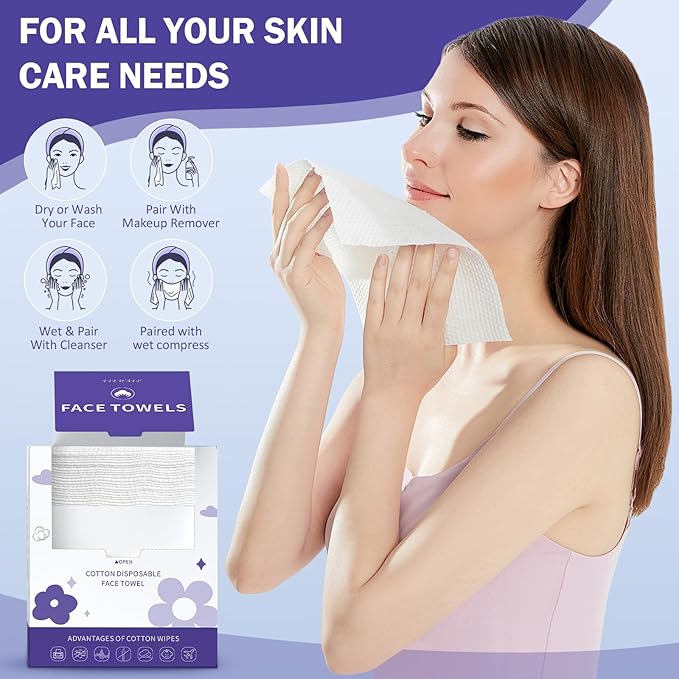 Face Towels, Disposable Face Towelette, Makeup Remover Dry Wipes 50 Count