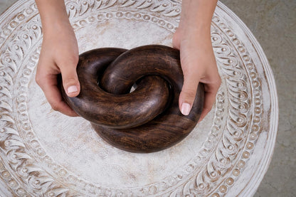 Eximious India Knot Coffee Table Home Console Table Decor Items Book Shelf Decor Accents Living Room Wood Knot Decor Chain Link Decor - Housewarming, Anniversary Wedding Gift Ideas (Walnut Wood)