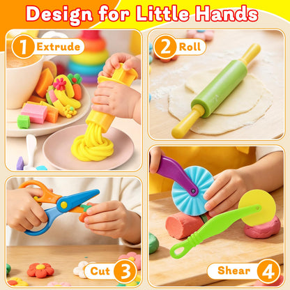 LCY WEDSHI Playdough Tool Set, 43 Pcs Play Dough Tools Sets for Kids Ages 4-8 with Storage Container, Dough Accessories Includes 3D Dinosaur Molds, Animal Molds, Cutters Roller, Rolling Pins