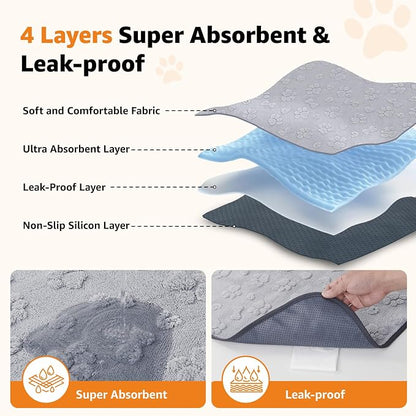 LOOBANI Washable Pee Pads for Dogs, 4 Packs Fast Absorbent Reusable Dog Mat, Non-Slip & Waterproof Pet Whelping Pads,Leak-Proof Puppy Pads for Puppy Playpen,Whelping Box,Potty Training(30"x34"-Gray)