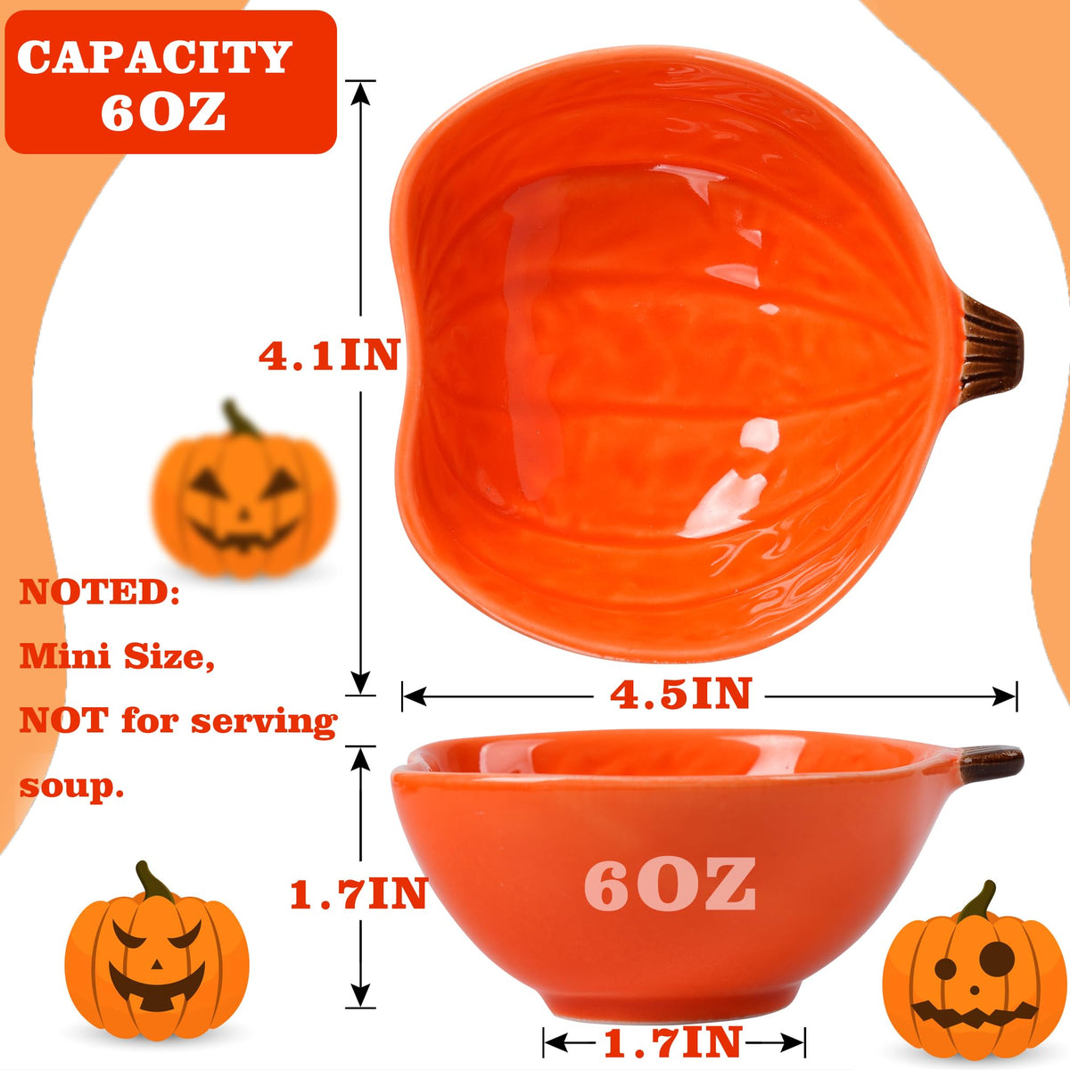 Kolewo4ever 12 Pieces Pumpkin Ramekins Thanksgiving Ramekins Ceramic Bowls Pumpkin Bowl 6 oz Oven Safe Ramekin for Thanksgiving Bowl Dip, Sauce, Condiments,Snack