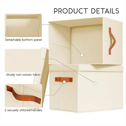 Homsorout Storage Bins with Lids - Large Fabric Closet Bins with Lid, 8 Pack Clothes Organizers and Storage, Collapsible Stackable Cube Basket for Home, Office, Dorm, Beige