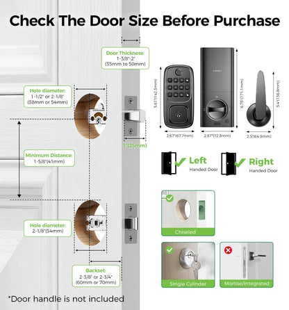 WiFi Smart Door Locks for Front Door Lock Set, Keyless Entry Door Lock Deadbolt with Handle Set, Smart Deadbolt Lock with Alexa & Google Assistant, APP Control, Voice& Fingerprint Unlock, Auto Locking