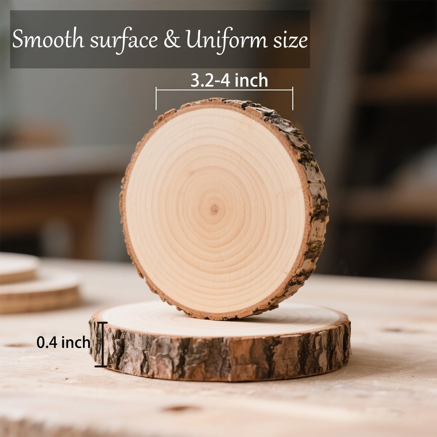 Unfinished Natural Wooden Slices 80 Pcs 3.2-4 Inch Wood Circles for Crafts DIY Christmas Ornament Craft Wood Kit with Bit,Blank Round Wood Slice with Bark for Art,Painting,Party (80)