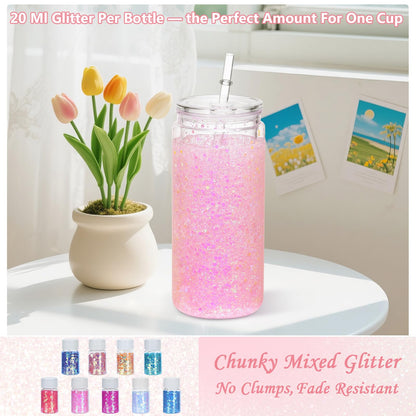 6 Pack 20 Oz Acrylic Snow Globe Tumbler Supplies Starter Kit, Double Wall Plastic Pre-Drilled Snowglobe Tumbler Cup Tool Set, Including Squeeze Bottle Cup Cradle and Scraper etc.