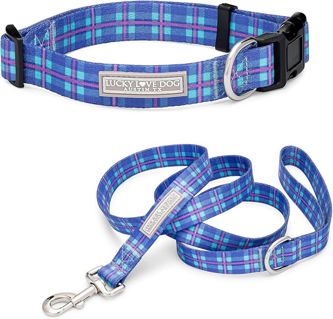 Lucky Love Dog - Adjustable Dog Collar and Leash Set with Easy Click Buckle for Small Dogs, Durable, & Comfortable Collar for Male & Female Dogs, Puppies & Adult Ones - Scotty Combo, XS