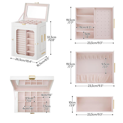 HOOBRO Jewelry Box with Mirror, Travel Jewelry Organizer with Glass Window and 360° Rotating Jewelry Box, Wooden Jewelry Organizer Bundle, WT03JB04G2-BH30JB04