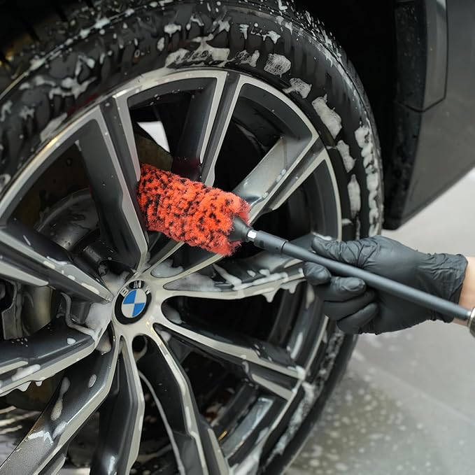 SPTA 1 Pc Soft Microfiber Extended Reach Rim Drill Wheel Brush, Microfibre