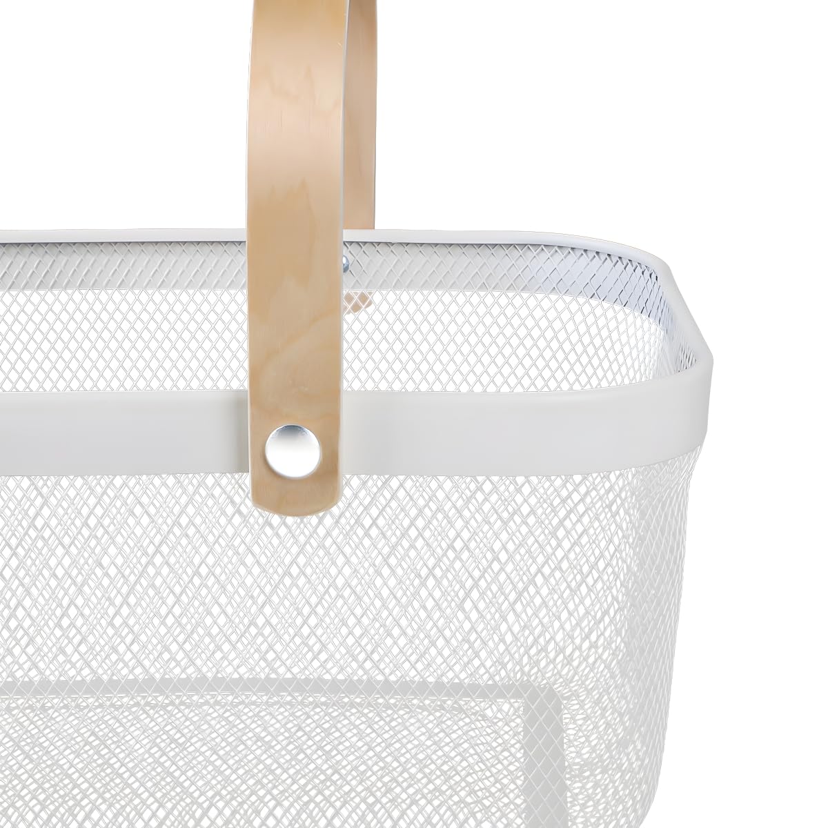 Ymeibe Wire Mesh Storage Organizer Basket Portable Garden Harvest Basket Fruit Basket Bin with Wood Handle Ideal for Kitchen Picnic Pantry Cabinets Storage Home Decor (Cold Gray)