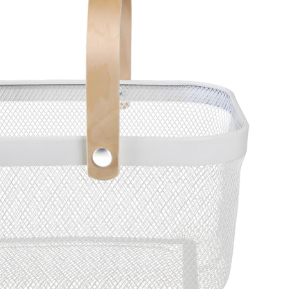 Ymeibe Wire Mesh Storage Organizer Basket Portable Garden Harvest Basket Fruit Basket Bin with Wood Handle Ideal for Kitchen Picnic Pantry Cabinets Storage Home Decor (Cold Gray)