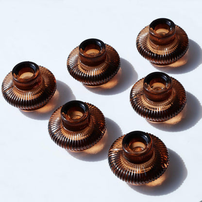 VOHO Brown Candlestick Holders Set of 6, Old Fashioned Candle Sticks Holder Decor for Daily Room/Halloween/Thanksgiving Party, Double Side Taper Candle Holders for Candlesticks/Tealight Candles(Brown)