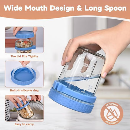 4Pack Overnight Oats Containers with Lids and Spoons,13oz Mason Overnight Oats Jars for Yogurt,Jars for Overnight Oats,Chia Pudding Jars with Lids
