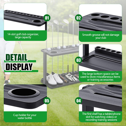 Wesiti Wooden Golf Club Holder Stand for 14 Clubs 15 Balls Golf Putter Stand for Indoor Home Office, 25.6 x 12 Inch