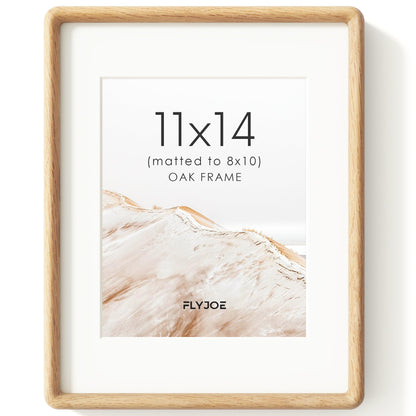 FLYJOE 11x14 Picture Frame, Natural Solid OAK Wood Photo Frame with HD Tempered Glass, Rounded Corner Frame 11 x 14 Matted to 8x10, Gallery Wall Frames for Art, Horizontal or Vertical Wall Mounting