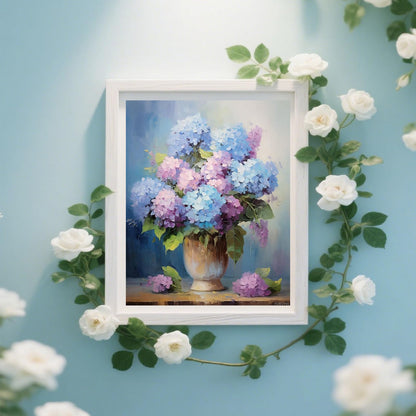 FUKVHIL Paint by Numbers for Adults Blooming Hydrangea Flower Pot DIY Digital Painting Gifts Kits Pre-Printed Canvas Art Home Decoration 16x20inch