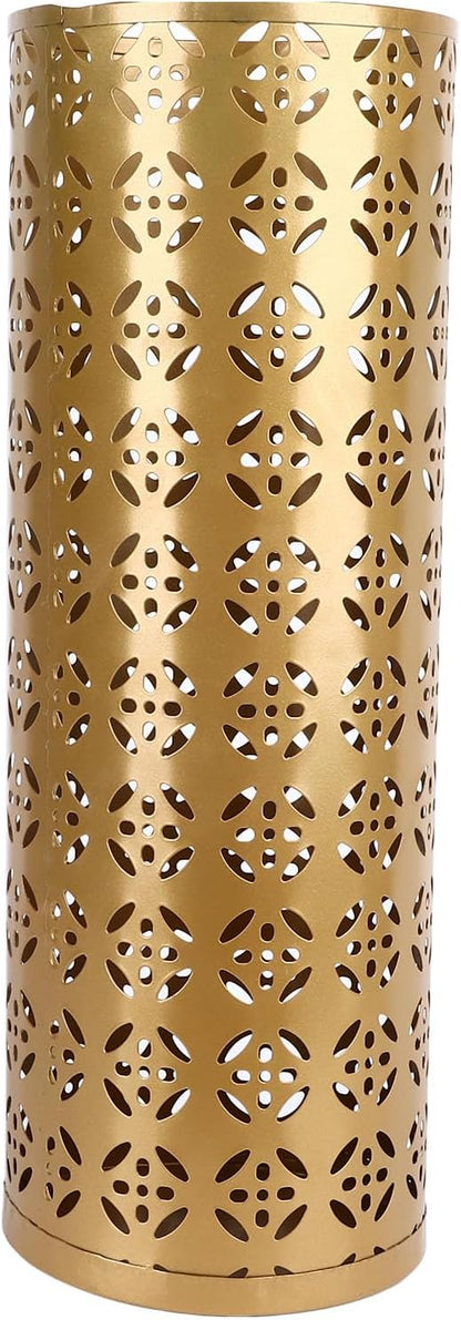 Zerodis Large Round Hollow Design Metal Umbrella Holder, Stylish Gold Finish Steel Umbrella Stand for Entryway, Home Office, and Outdoor Use (L)