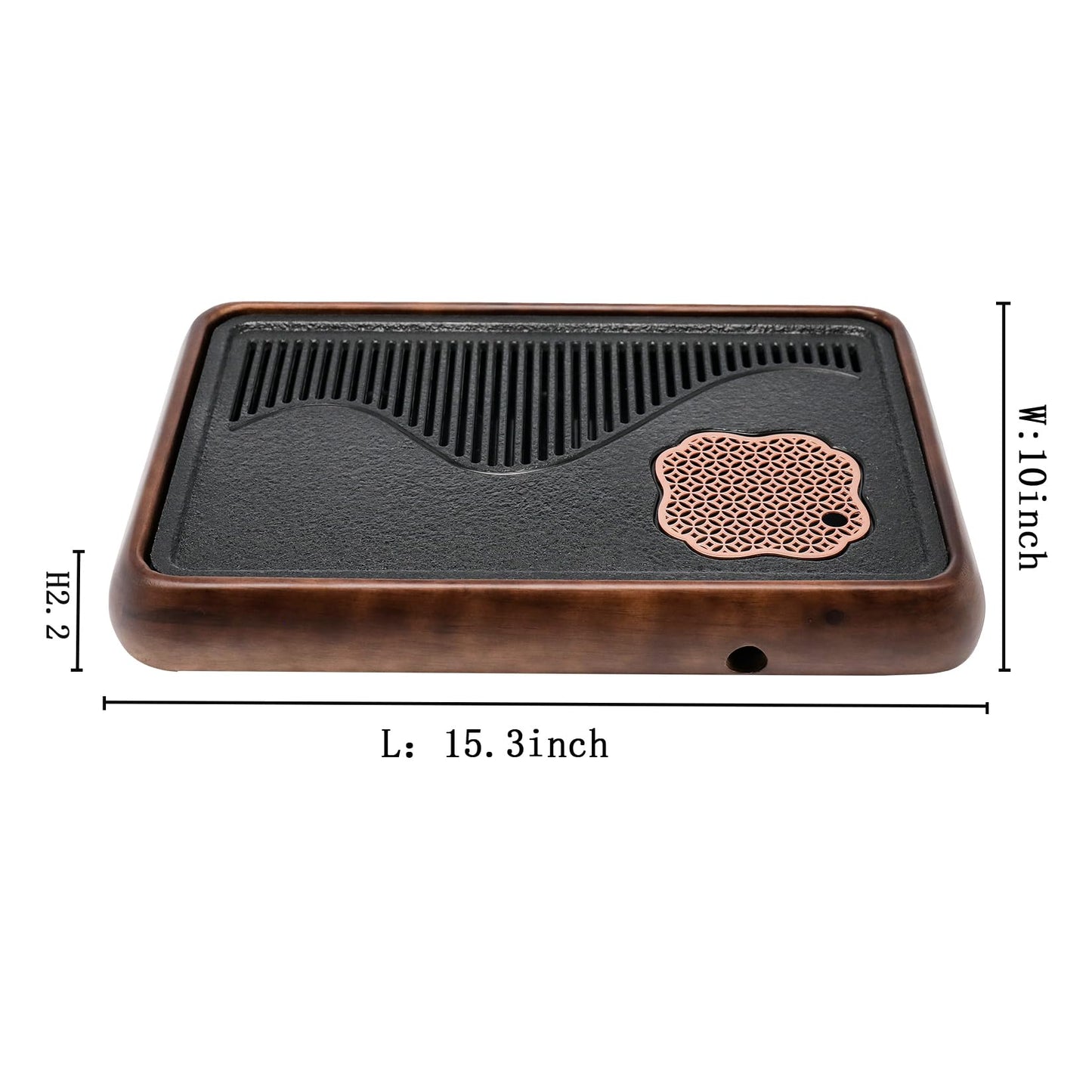 AUUKYII Wooden Chinese Tea Tray15 x 10 x 2 inches，Japanese Tea Serving Tray, Gongfu Tea Table Set with Reservoir Type Water Storage Box