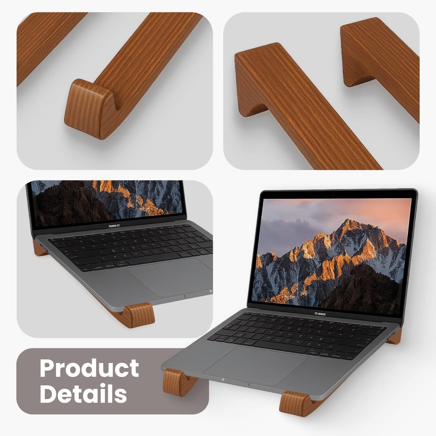 Fida Horeca Wooden Laptop Stand | Ergonomic Laptop Riser | Handcrafted from American Pine Wood | Walnut Finish | 9.84 x 1.57 x 2.76 in | Home, Office & Studio Use