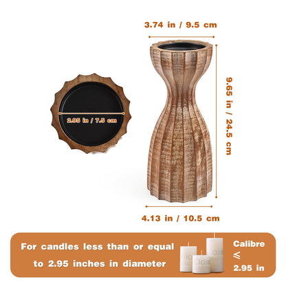 Farmhouse Wooden Candle Holders for Pillar Candles, Brown Prism Rustic Wood Pillar Candle Stands Table Centerpiece Decor for Fireplace, Living, and Dining Room