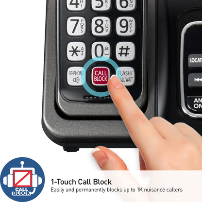 Panasonic Cordless Phone with Answering Machine, Advanced Call Block, Bilingual Caller ID and High-Contrast Display, Expandable System with 1 Handset Cordless Telephone - KX-TGD830M (Metallic Black)