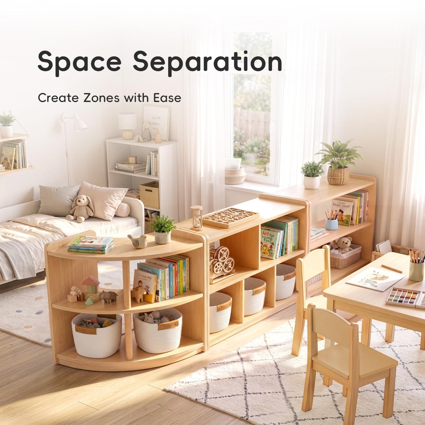 OOOK Montessori Shelf 5-Section, 2-Shelf Toy Organizers and Storage, Double-Sided Montessori Toy Storage, Ideal for Kids Room, Daycare Center, Nursery, Classroom, Kindergarten