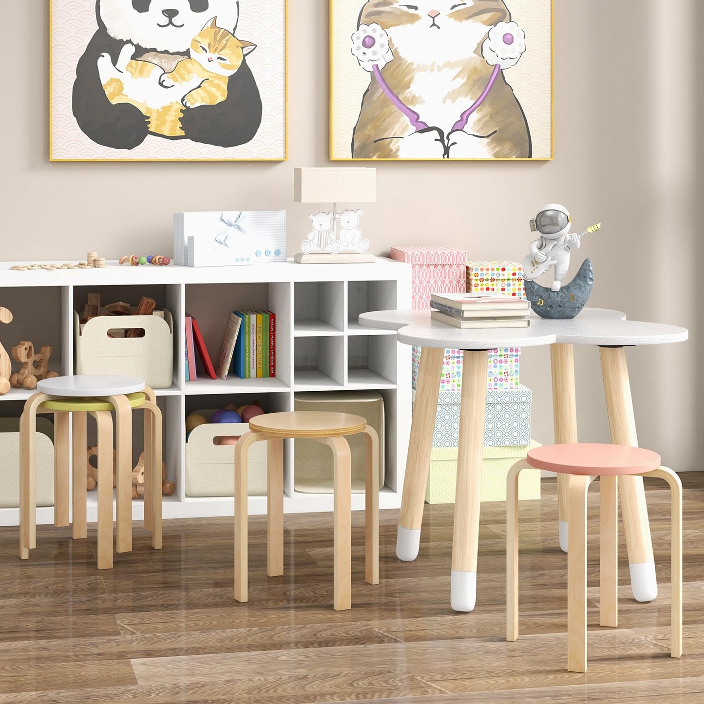 Giantex Bentwood Stackable Stools Set of 4, 18" Round Stacking Backless Nesting Stools, School Chairs, Flexible Seating for Classroom Elementary, Students, Adults, Kitchen, Dining Room