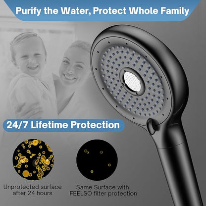 FEELSO Filtered Shower Head with Handheld, High Pressure 6 Spray Mode Showerhead with 60" Hose, Bracket and 15 Stage Water Softener Filters for Hard Water Remove Chlorine and Harmful Substance