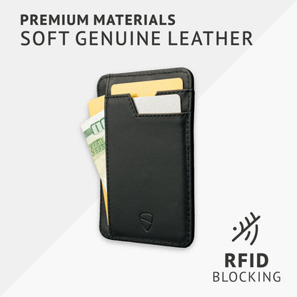 Vaultskin BRIXTON Slim RFID Wallet for Men - Leather Front Pocket Minimalist Card Holder Wallet with ID Window & Gift Box (Jet Black)
