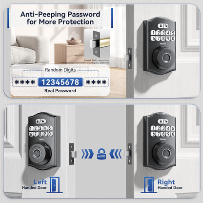 Y58 Built-in WiFi Fingerprint Door Lock, Keyless Entry Door Lock for Front, Smart Home & Apartment, App Control, 15-Min Easy Install, Grade 3 Anti Security, Matte Black