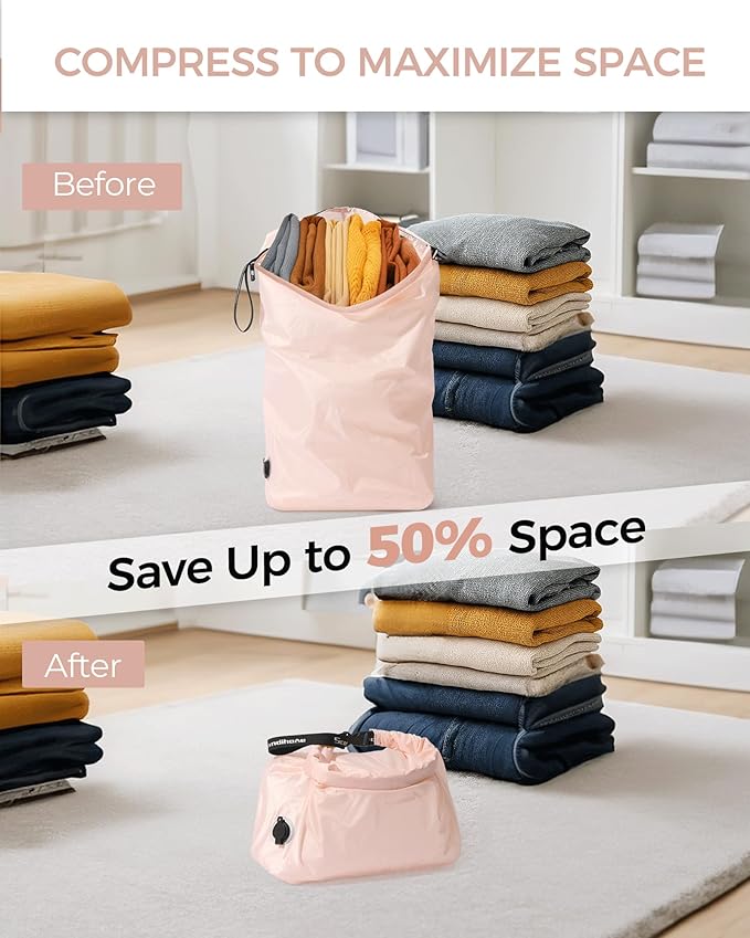 Travel Laundry Bag, Pump Free Vacuum Storage Bag Reusable Compression Dirty