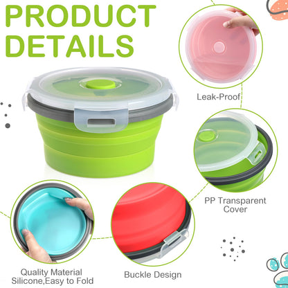 Suclain 4 Pcs Camping Bowl with Lid Collapsible Silicone Lunch Box Salad Bowl Expandable Food Storage Container Folding Travel Container for Hiking Camping(Red, Pink, Blue, Green,12 oz)