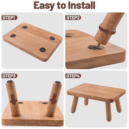 Wooden Step Stool for Adults Seniors, Anti-Slip One Step Stools, Heavy Duty Stepping Stools Kitchen Step Stool with 500lbs Capacity for Office, Bedroom, Kitchen, Bathroom
