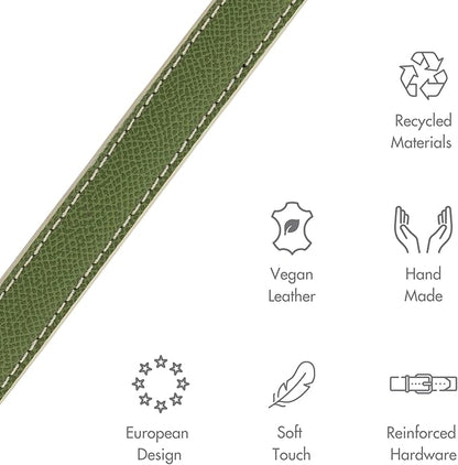 NINA WOOF Copenhagen Leather Dog Collar - Handmade with Vegan Soft Leather Round Padded Collar with Adjustable Buckle for Dogs - Color Olive, Medium