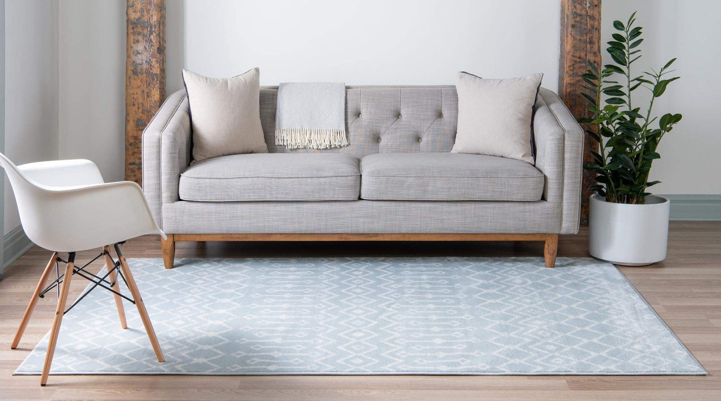 Rugs.com Geometric Kasbah Trellis Collection Rug – 3' X 5' Light Blue Low Pile Rug Perfect for Living Rooms, Large Dining Rooms, Open Floorplans