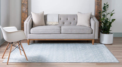Rugs.com Geometric Kasbah Trellis Collection Rug – 3' X 5' Light Blue Low Pile Rug Perfect for Living Rooms, Large Dining Rooms, Open Floorplans