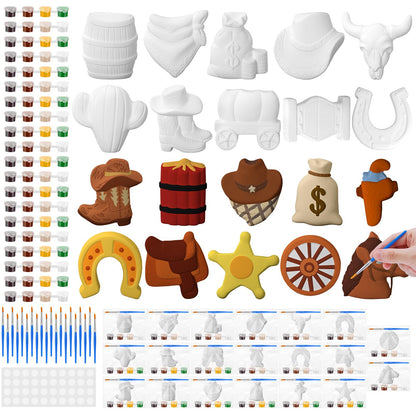 Simgoing 20 Set Cowboy Ceramics to Paint Ready to Paint Your Own Ceramic Cowboy DIY Western Paintable Statues Craft with Brush Palette for Adult Western Table Centerpieces Decorations
