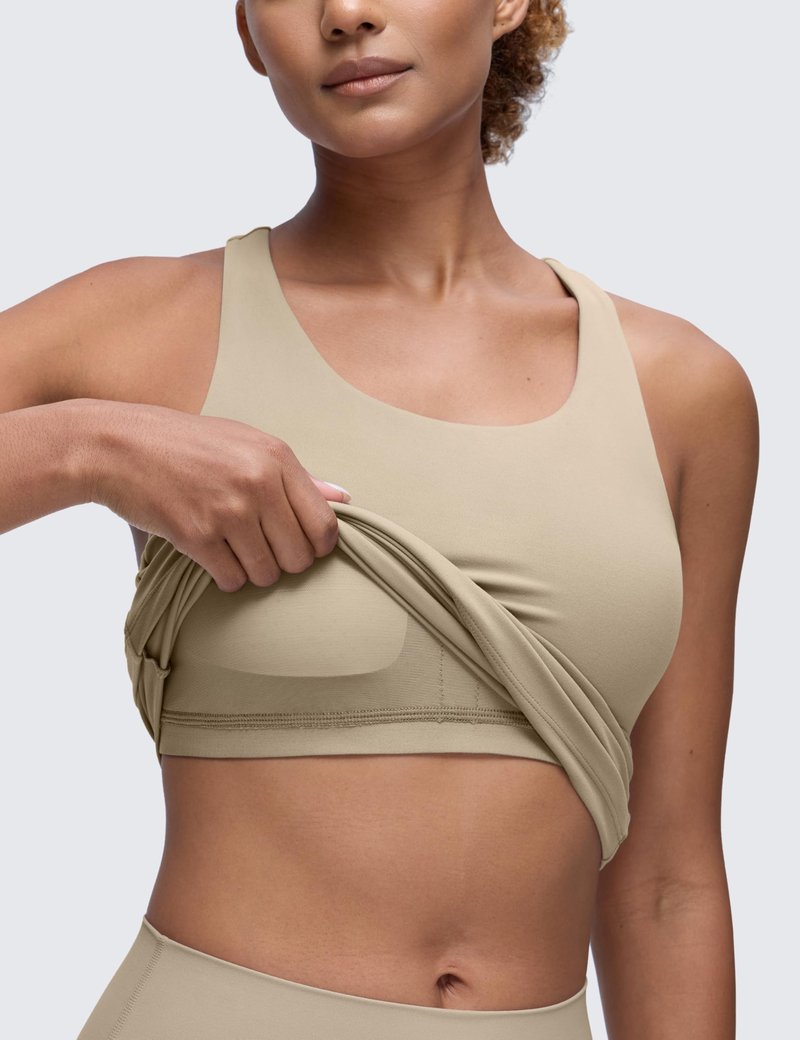 CRZ YOGA Butterluxe Workout Racerback Tank Tops for Women - Padded Athletic Spandex Yoga Shirts with Built in Bra Oak X-Small
