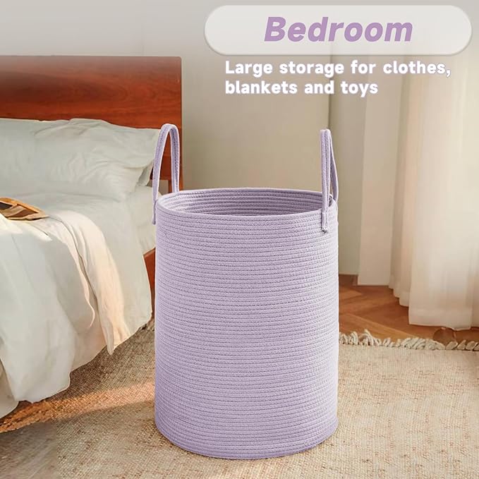 Large Woven Laundry Basket Hamper, 60L Cotton Rope Storage Bin