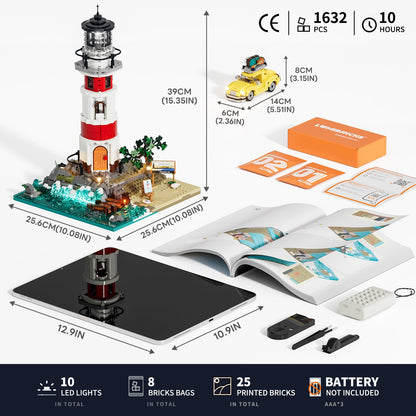 Lumibricks City Sunrise Lighthouse Lighting-Building-Bricks-Set - 1632 Pcs Road Trip Lighthouse Modular Collection LED Light Building Set for Adults and Travelling Enthusiasts