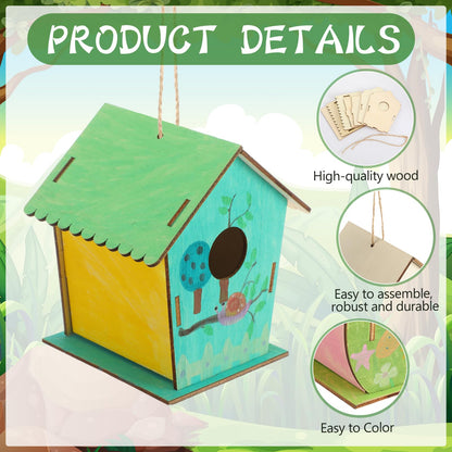 DoubleFill 30 Pcs Wooden Bird Houses Bulk for Kids Unfinished Wood Birdhouses for Children Wood Craft Project Kits for DIY Wooden Arts and Crafts for Summer VBS Crafts