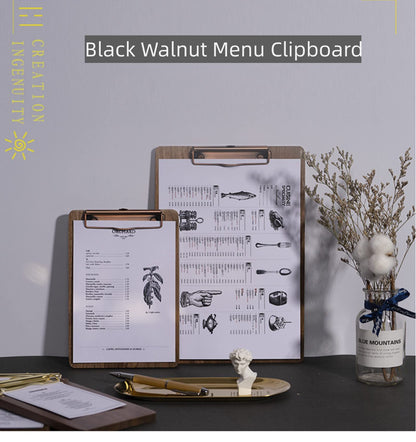 Solid Hardwood Walnut Clipboard with Stand Set - Ideal for Menu Display, Receipt Holder, and More for Restaurants, Bars, Coffee Shops, Self-Service BBQ, Tables, and Countertops