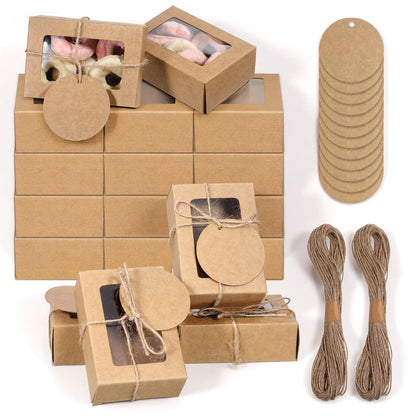 100 Pcs Soap Boxes for Handmade Soap, 3.35 x 2.36 x 1.18 Inch Kraft Paper Soap Packaging Boxes with Clear Window Small Rectangular Gift Wrapping Box for Bakery Candy Cookies Chocolate Party Favors