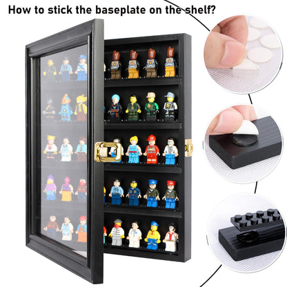 DuvinDD Display Case Wall-Mounted Lego Minifigure Display Case Floating Lego Shelves Wooden Display Cabinet with UV Protect Door, Lockable Dustproof Showcase Thimble Display Case