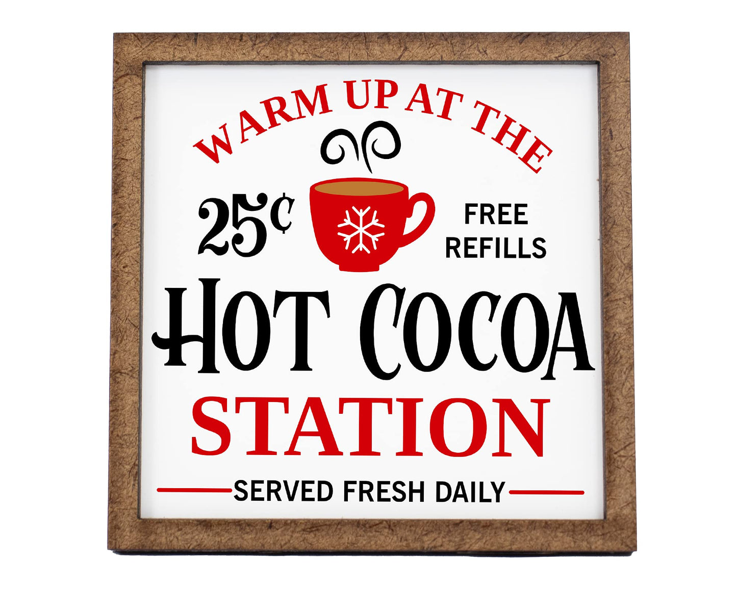 Hot Cocoa Station Sign - Christmas Decor - Tier Tray Sign - Mini Wooden Sign - Wood Sign - Shelf Sitter - Home Decor -Kitchen Decor (4" x 4")