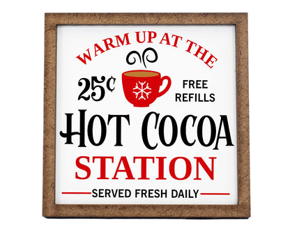 Hot Cocoa Station Sign - Christmas Decor - Tier Tray Sign - Mini Wooden Sign - Wood Sign - Shelf Sitter - Home Decor -Kitchen Decor (4" x 4")