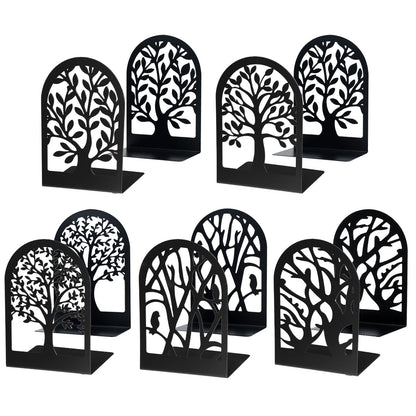 EOOUT Bookends for Shelves Decorative, 5 Pairs (10 Pack) of Tree Bookends Supports, Black Metal Book Stoppers for Heavy Books, Heavy Duty Book Ends for Home Office School.