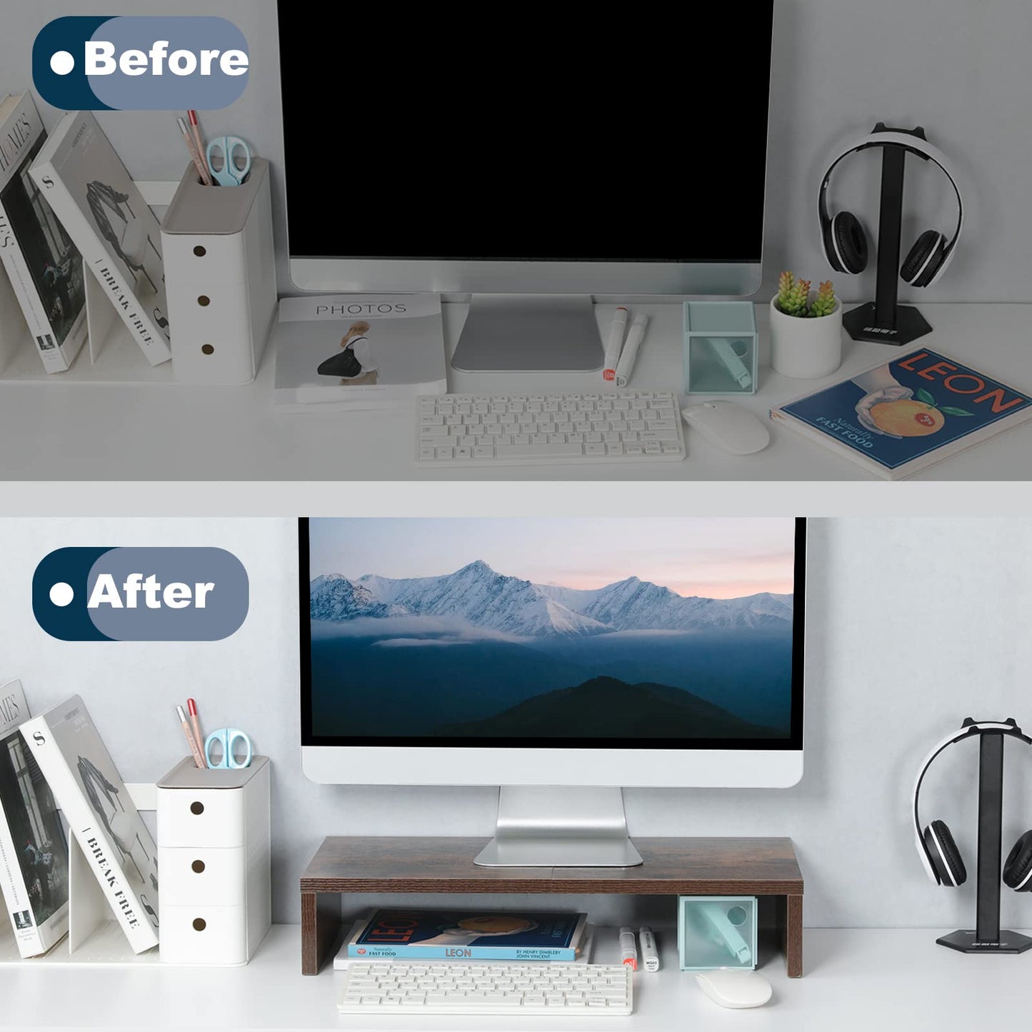 TEAMIX 42 inch+20 inch Monitor Stand Wood & Steel Desktop Riser for for Desktop Office Desk Organizers