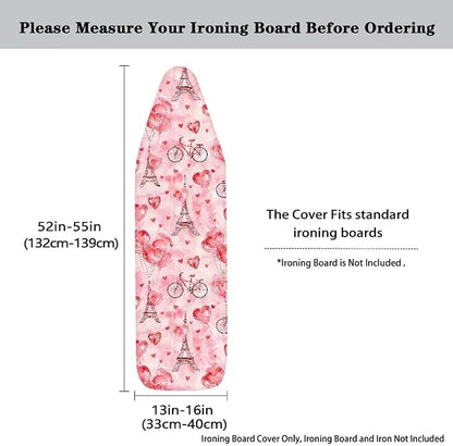 Heart Design Ironing Board Cover and Pad 15 x 54 Thick Padding